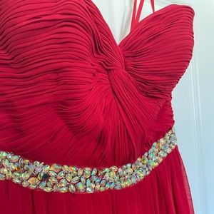 Red formal dress with jeweled details
